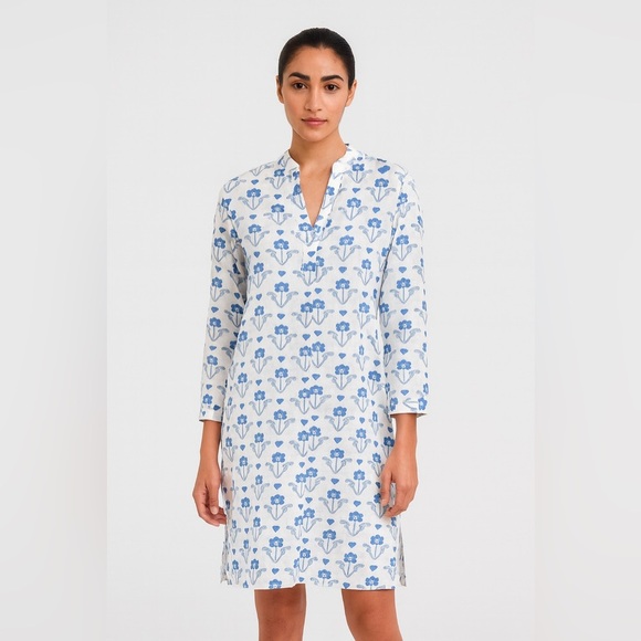 Livro Kurta Dress Cover Up Blue Spring Size XS Floral Long Sleeve V Neck - Picture 1 of 6